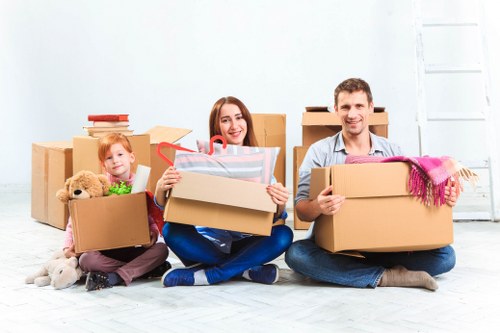 Organized packing materials and labelled moving boxes in Enfieldtown