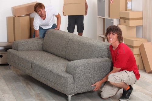 Family organizing boxes for mobile self storage in Enfieldtown